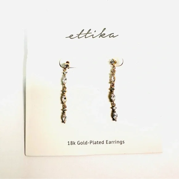 New Ettika Gold Crystal Dangle Earrings - Picture 1 of 4
